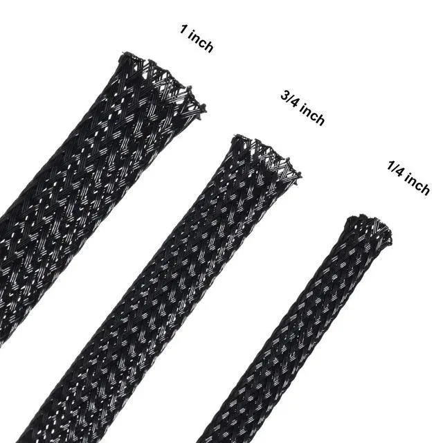 Alt view image 2 of 7 - 50ft PET Expandable Braided Cable Sleeve, Wire Loom Braid Sleeving with 127 Pieces Shrink Tube for Audio Video and Other Home Device Cable Automotive Wire(1 Inch, 1/4 Inch, 3/4 Inch,Black)
