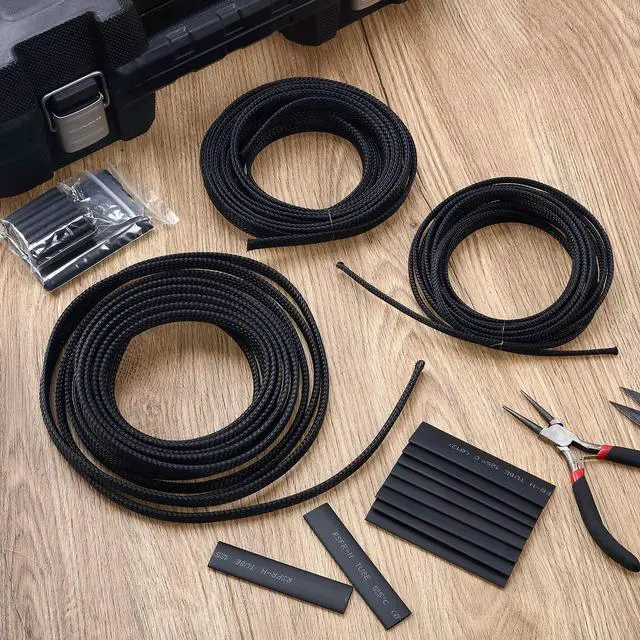 Alt view image 3 of 7 - 50ft PET Expandable Braided Cable Sleeve, Wire Loom Braid Sleeving with 127 Pieces Shrink Tube for Audio Video and Other Home Device Cable Automotive Wire(1 Inch, 1/4 Inch, 3/4 Inch,Black)