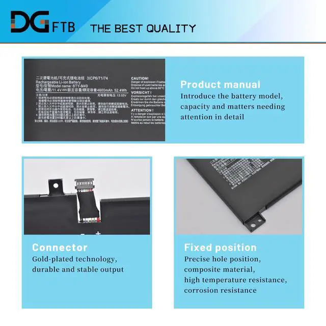 Alt view image 2 of 7 - BTY-M49 52.4Wh Laptop Battery Replacement for MSI Modern 14 B4M B4MW B10M B10RAS B10RASW B10RBS B11MW B11SB MS-14C1 MS-14D1 Prestige 14 A10SC-009 A10RB-015CN i7-10710U (11.4V 4600mah)