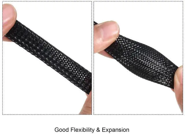 Alt view image 5 of 7 - 50ft PET Expandable Braided Cable Sleeve, Wire Loom Braid Sleeving with 127 Pieces Shrink Tube for Audio Video and Other Home Device Cable Automotive Wire(1 Inch, 1/4 Inch, 3/4 Inch,Black)
