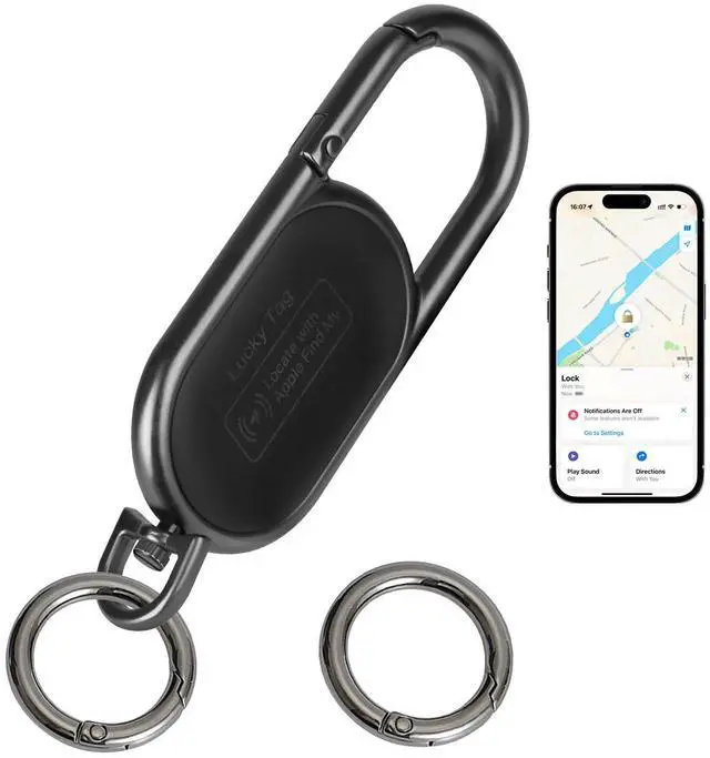 Main image of GPS Tracker Keychain - Apple Find My Compatible, Sound Alert & Global Tracking for Forgetfulness Prevention, Black