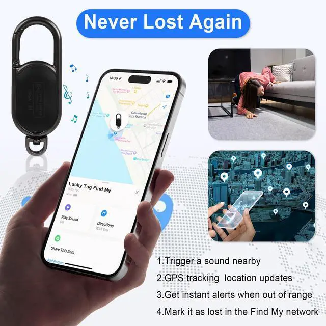 Alt view image 2 of 7 - GPS Tracker Keychain - Apple Find My Compatible, Sound Alert & Global Tracking for Forgetfulness Prevention, Black