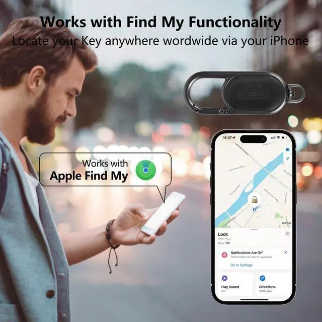 Alt view image 3 of 7 - GPS Tracker Keychain - Apple Find My Compatible, Sound Alert & Global Tracking for Forgetfulness Prevention, Black