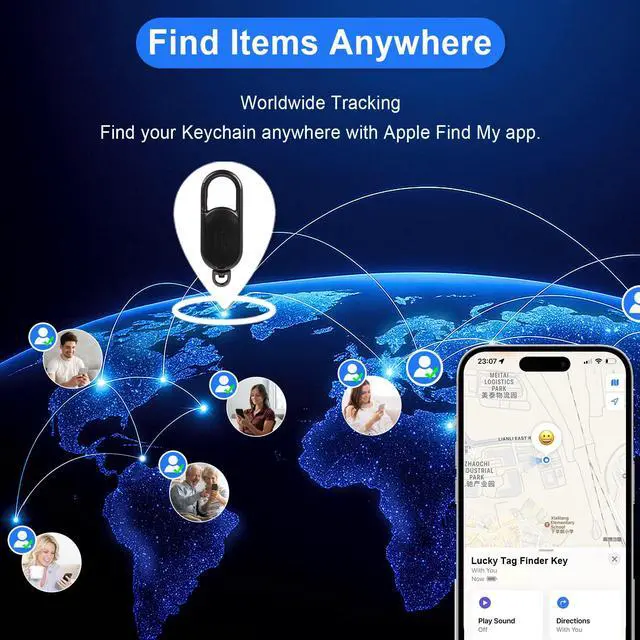 Alt view image 5 of 7 - GPS Tracker Keychain - Apple Find My Compatible, Sound Alert & Global Tracking for Forgetfulness Prevention, Black