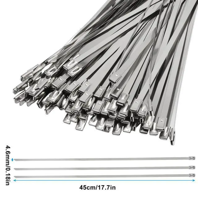 Alt view image 3 of 5 - Metal Zip Ties, 18 Inch, 304 Stainless Steel | 100 Pcs, Self-Locking Cable Ties, 270lbs Tensile Strength, Heavy Duty, For Vehicles, Farms, Gardens, Outdoor Chain Link Fence