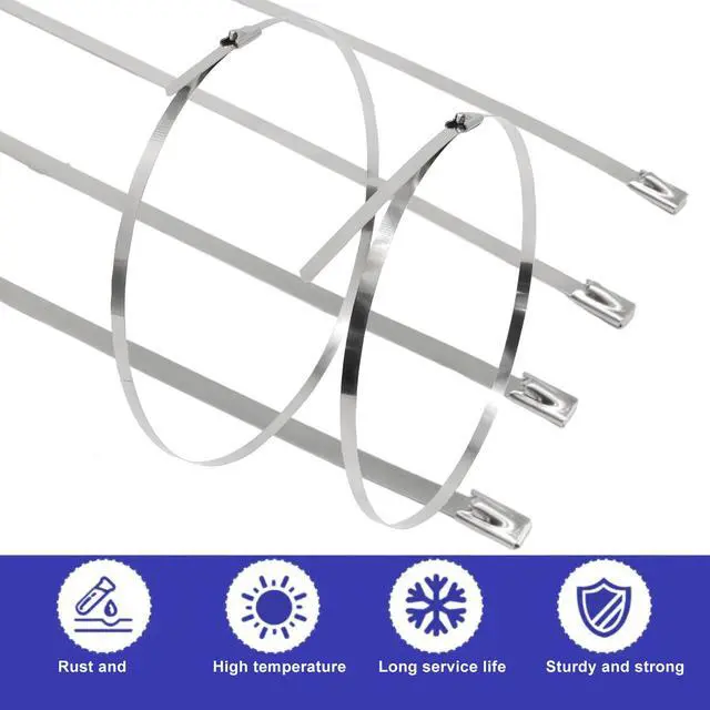 Alt view image 4 of 5 - Metal Zip Ties, 18 Inch, 304 Stainless Steel | 100 Pcs, Self-Locking Cable Ties, 270lbs Tensile Strength, Heavy Duty, For Vehicles, Farms, Gardens, Outdoor Chain Link Fence