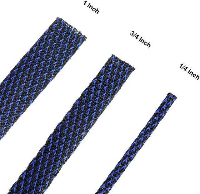 Alt view image 2 of 6 - 50ft PET Expandable Braided Cable Sleeve, Wire Loom Braid Sleeving with 127 Pieces Shrink Tube for Audio Video and Other Home Device Cable Automotive Wire(1 Inch, 1/4 Inch, 3/4 Inch,Blue)
