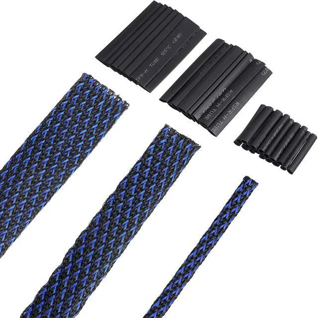 Main image of 50ft PET Expandable Braided Cable Sleeve, Wire Loom Braid Sleeving with 127 Pieces Shrink Tube for Audio Video and Other Home Device Cable Automotive Wire(1 Inch, 1/4 Inch, 3/4 Inch,Blue)