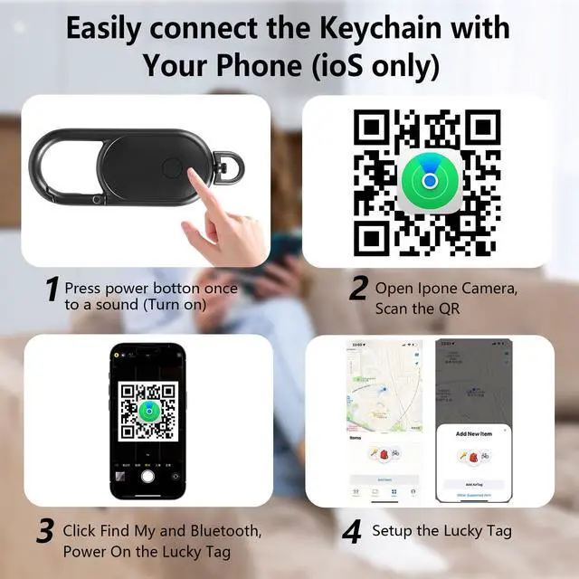Alt view image 7 of 7 - GPS Tracker Keychain - Apple Find My Compatible, Sound Alert & Global Tracking for Forgetfulness Prevention, Black
