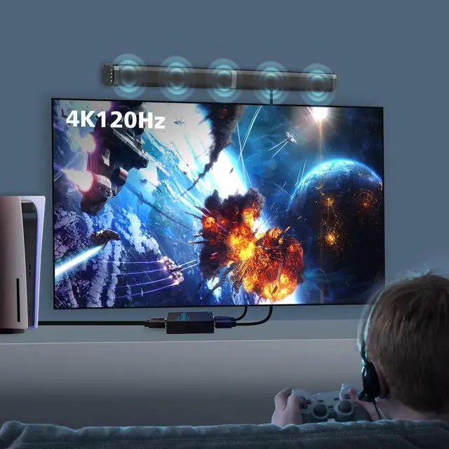 Alt view image 5 of 6 - 8K HDMI Splitter 1 in 2 Out 4K 120Hz- HDCP 2.3, VRR, HDR, Dolby/DTS5.1-1x2 HDMI 2.1 Splitter Mirror Display for PS3/4/5, Apple TV, Xbox, Fire TV Stick/Cube, Roku Stick, etc