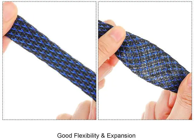 Alt view image 5 of 6 - 50ft PET Expandable Braided Cable Sleeve, Wire Loom Braid Sleeving with 127 Pieces Shrink Tube for Audio Video and Other Home Device Cable Automotive Wire(1 Inch, 1/4 Inch, 3/4 Inch,Blue)