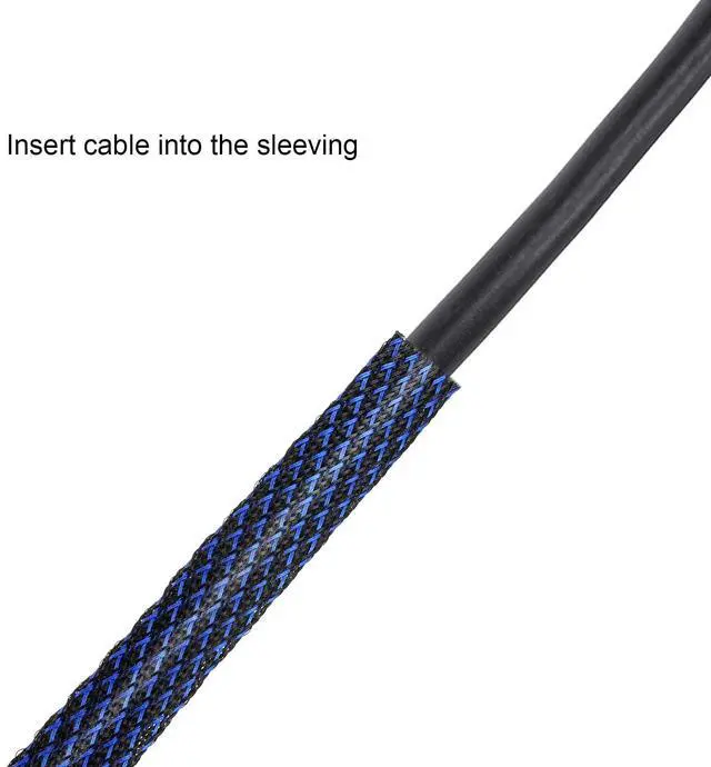 Alt view image 6 of 6 - 50ft PET Expandable Braided Cable Sleeve, Wire Loom Braid Sleeving with 127 Pieces Shrink Tube for Audio Video and Other Home Device Cable Automotive Wire(1 Inch, 1/4 Inch, 3/4 Inch,Blue)