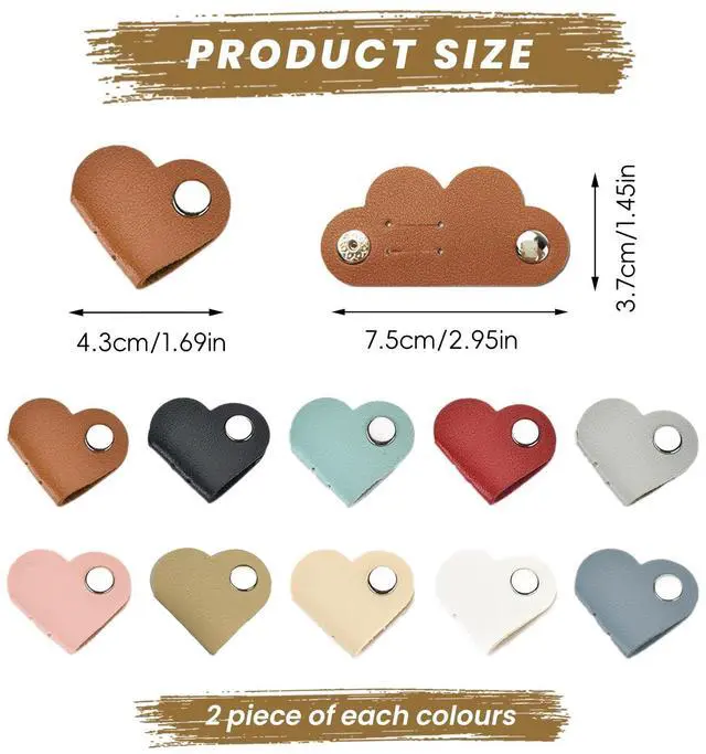 Alt view image 2 of 7 - 20 Pcs Heart Cord Organizer, PU Leather Cable Straps, Portable Cable Straps for Headphone, Cute Earphones Winder for Travel, School, Office (10 Colors)