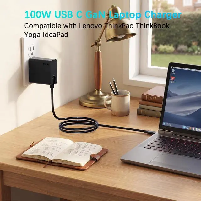 Alt view image 5 of 7 - 100W Max USB C Laptop Charger-GaN Compact Fast Charger for Type-C Laptop | 100W(MAX) 65W GaN Charger Compatible with Lenovo Dell HP MacBook Asus Surface Pro LG Acer Razer Laptop