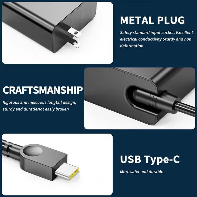 Alt view image 4 of 7 - 100W Max USB C Laptop Charger-GaN Compact Fast Charger for Type-C Laptop | 100W(MAX) 65W GaN Charger Compatible with Lenovo Dell HP MacBook Asus Surface Pro LG Acer Razer Laptop