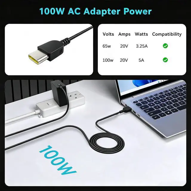 Alt view image 6 of 7 - 100W Max USB C Laptop Charger-GaN Compact Fast Charger for Type-C Laptop | 100W(MAX) 65W GaN Charger Compatible with Lenovo Dell HP MacBook Asus Surface Pro LG Acer Razer Laptop