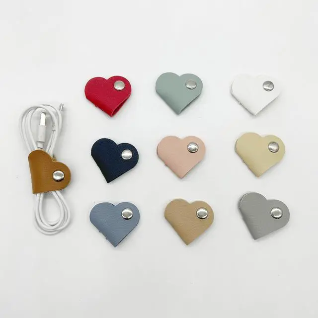 Alt view image 4 of 7 - 20 Pcs Heart Cord Organizer, PU Leather Cable Straps, Portable Cable Straps for Headphone, Cute Earphones Winder for Travel, School, Office (10 Colors)