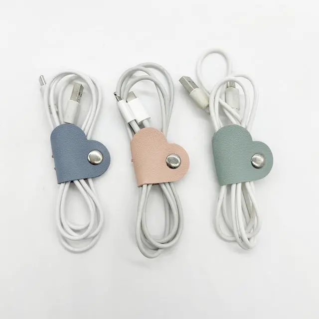 Alt view image 6 of 7 - 20 Pcs Heart Cord Organizer, PU Leather Cable Straps, Portable Cable Straps for Headphone, Cute Earphones Winder for Travel, School, Office (10 Colors)