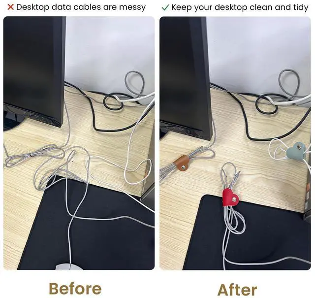 Alt view image 7 of 7 - 20 Pcs Heart Cord Organizer, PU Leather Cable Straps, Portable Cable Straps for Headphone, Cute Earphones Winder for Travel, School, Office (10 Colors)