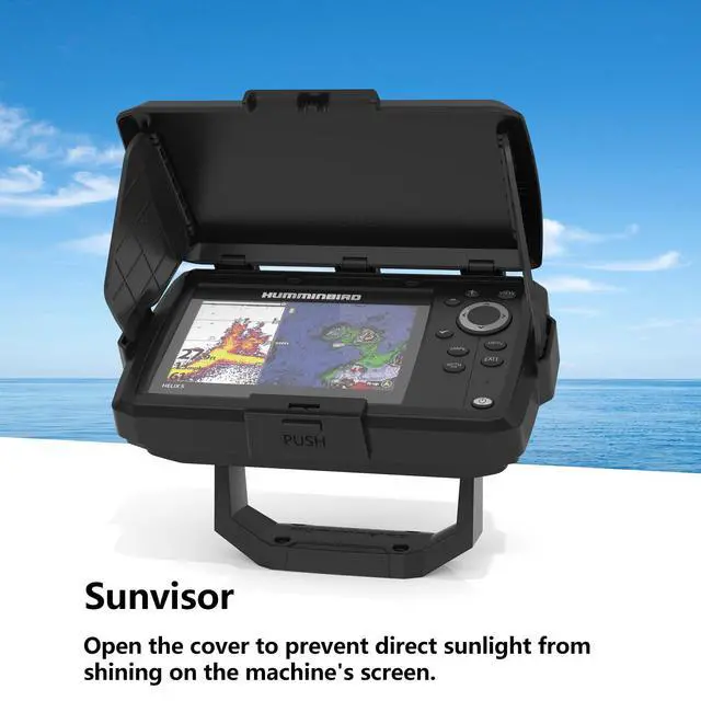Alt view image 2 of 7 - Waterproof Sun Visor Shield Cover for Humminbird 411660-1 Helix 5 Chirp GPS G3/Humminbird 411670-1 Helix 5 Chirp DI GPS G3 Fish Finder, ABS Foldable Anti-Glare Protection Screen Cover (Black)