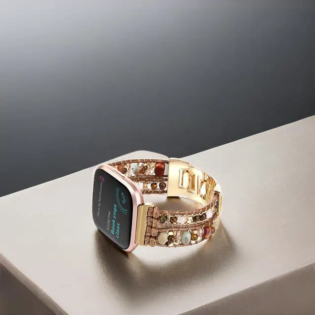 Alt view image 5 of 6 - Boho Braided Bracelet Compatible with Fitbit Versa 4/Versa 3/Sense/Sense 2 Bands for Women, Handmade Woven Beaded Strap for Fitbit Smartwatch