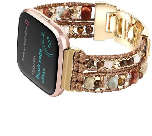 Main image of Boho Braided Bracelet Compatible with Fitbit Versa 4/Versa 3/Sense/Sense 2 Bands for Women, Handmade Woven Beaded Strap for Fitbit Smartwatch