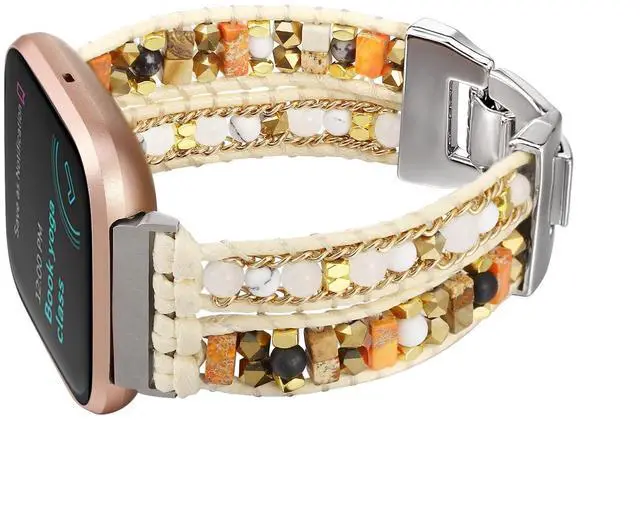 Main image of Boho Braided Bracelet Compatible with Fitbit Versa 4/Versa 3/Sense/Sense 2 Bands for Women, Handmade Woven Beaded Strap for Fitbit Smartwatch