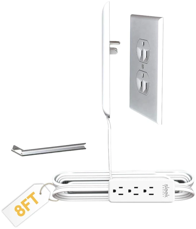 Main image of No Shock Child Protector, Outlet & Plug Concealer for Inverted Outlets, Protective Cord Clips, 8-Foot Flat Extension Cord with Multiple Outlets, Baby Proofing from Chewing Dangerous Cords