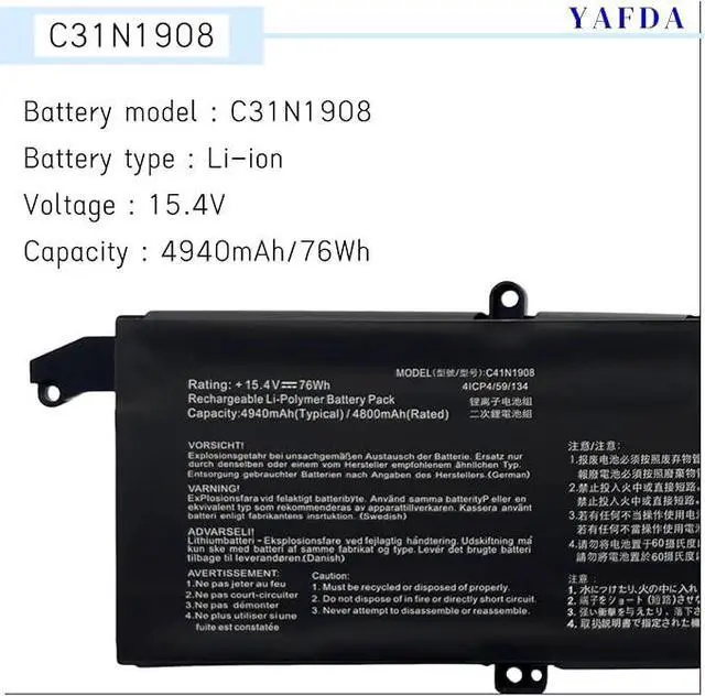 Alt view image 2 of 7 - C41N1908 New Laptop Battery Replacement for Asus ROG Zephyrus G14 GA401II GA401IV GA401IH GA401IU GA401IV GA401IV-BR9N6 GA401Q GA401QH GA401QM Series