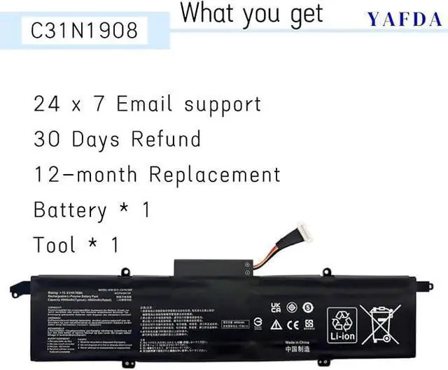 Alt view image 3 of 7 - C41N1908 New Laptop Battery Replacement for Asus ROG Zephyrus G14 GA401II GA401IV GA401IH GA401IU GA401IV GA401IV-BR9N6 GA401Q GA401QH GA401QM Series