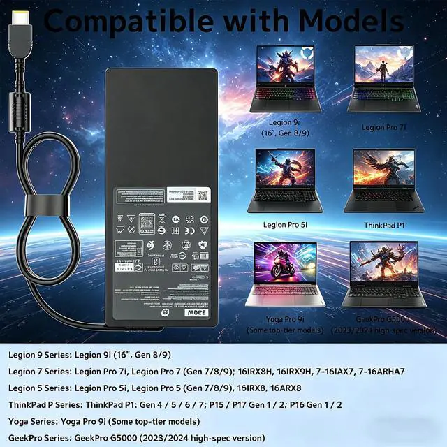 Alt view image 7 of 7 - 330W GaN Charger Replacement for Lenovo Gaming Laptop 20V 16.5A AC Adapter | Legion Slim pro 5 5i 7 7i 5i 9 9i Yoga AIO RTX 4070 4080 4090 GX21M50608 ADL330SDC3A Computer GX21M50608 Power Supply Cord