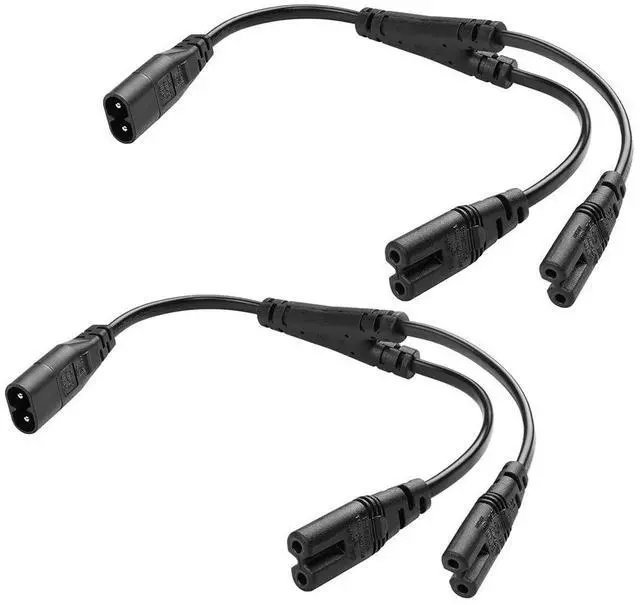 Main image of 2 Pack 1 in 2 Out IEC320 C8 to 2 C7 Y Splitter Power Adapter Cable,Dual 8 Figure C7 Female Socket to IEC320 C8 Plug Connect Two Devices simultaneously AC Power Cable1FT/0.32M