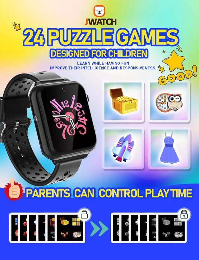Alt view image 2 of 6 - Kids Smart Watch Phone Sos with 10 Stories 24 Puzzle Games Pedometer Alarm Clock Kids Watches Toys for 6 7 8 9 10 11 12 Boys Girls Gift for Birthday Christmas