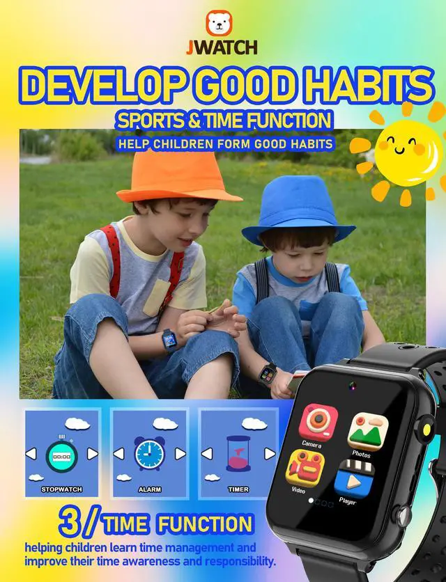 Alt view image 3 of 6 - Kids Smart Watch Phone Sos with 10 Stories 24 Puzzle Games Pedometer Alarm Clock Kids Watches Toys for 6 7 8 9 10 11 12 Boys Girls Gift for Birthday Christmas