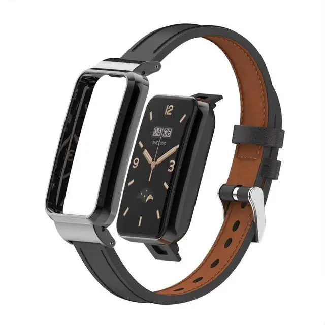 Main image of Compatible with Xiaomi Mi Band 7 Pro Band,Mi Band 7 Pro Leather Replacement Bracelet Strap Wristband Accessories with Metal Frame for Xiaomi Mi Smart Band 7 Pro