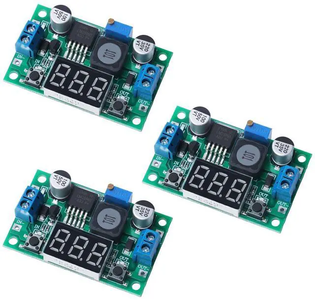 Main image of 3PCS Green LM2596 Adjustable DC-DC Buck Converter Step Down Module with LED Voltage Display, 4-40V to 1.25-37V Power Supply
