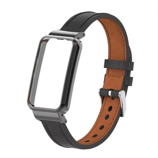 Alt view image 4 of 7 - Compatible with Xiaomi Mi Band 7 Pro Band,Mi Band 7 Pro Leather Replacement Bracelet Strap Wristband Accessories with Metal Frame for Xiaomi Mi Smart Band 7 Pro