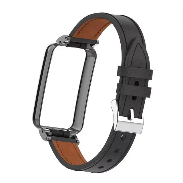 Alt view image 6 of 7 - Compatible with Xiaomi Mi Band 7 Pro Band,Mi Band 7 Pro Leather Replacement Bracelet Strap Wristband Accessories with Metal Frame for Xiaomi Mi Smart Band 7 Pro