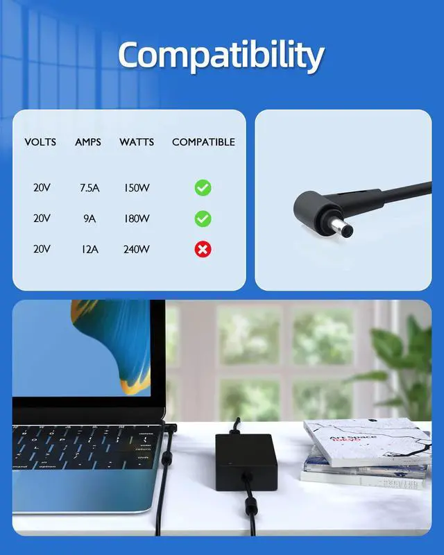 Alt view image 2 of 6 - 180W AC Charger Fit forMSI Katana GF66, Katana GF76, Pulse GL66, Pulse GL76, WF66, WF76, GV15 Thin Laptop Power Supply Adapter Cord (UL Listed)