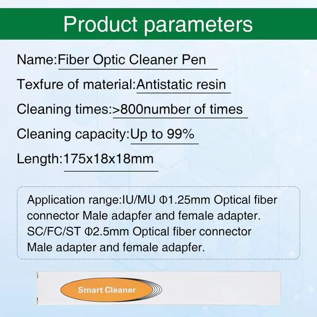 Alt view image 4 of 6 - Fiber Optic Cleaner,Fiber Optic connectors Cleaning,Fiber Optic Cleaner Pen with 800+ Cleans for LC/MU 1.25mm UPC/APC Ferrules Push Type