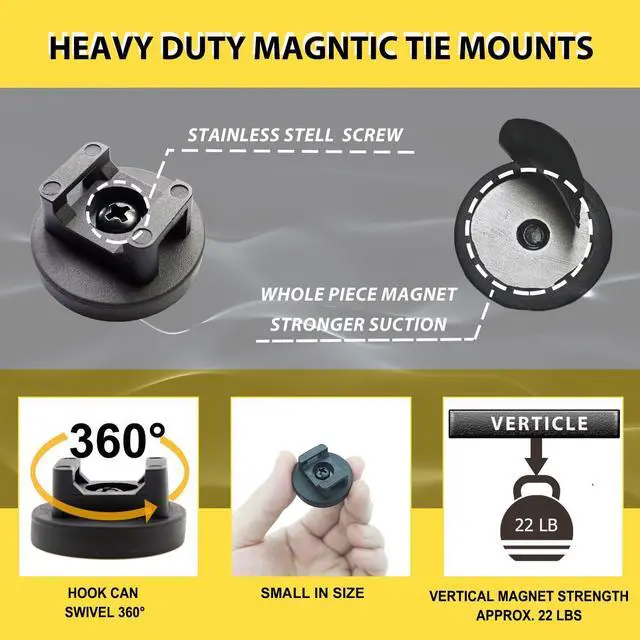 Alt view image 2 of 6 - Magnetic Zip Tie Mounts, 10 Pack Heavy Duty Magnetic Cable Holder with 20 Reusable Zip Ties - 31mm Multipurpose Magnet Wire Management Bases for Cord Organizer (Black)