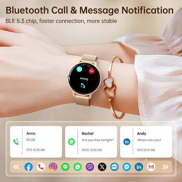 Alt view image 2 of 7 - Smart Watch for Women, 1.27" AMOLED Screen Smartwatch with Answer/Make Call for iPhone/Android/Samsung, Fitness Tracker with 120+ Sport Modes, Heart Rate/Sleep/Health Monitor, IP68 Waterproof, Gold