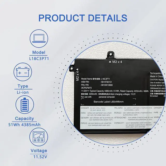 Alt view image 2 of 6 - L18C3P71 SB10K97648 02DL010 Battery Compatible with Lenovo ThinkPad T490 T495 T14 P14S P43S Series L18L3P73 SB10K97645 02DL007 L18M4P73 SB10K97646 02DL008 L18M4P74 SB10K97647 02DL010 11.52V