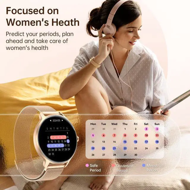 Alt view image 7 of 7 - Smart Watch for Women, 1.27" AMOLED Screen Smartwatch with Answer/Make Call for iPhone/Android/Samsung, Fitness Tracker with 120+ Sport Modes, Heart Rate/Sleep/Health Monitor, IP68 Waterproof, Gold