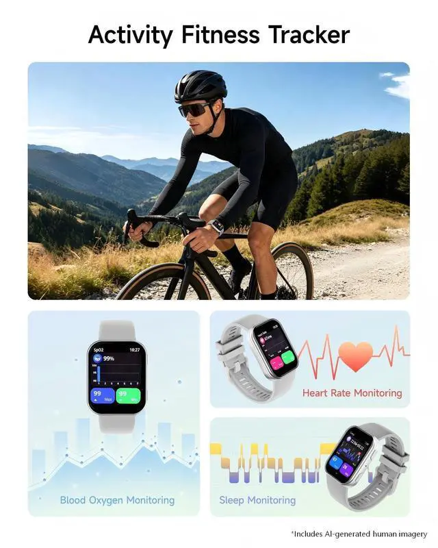 Alt view image 5 of 6 - Smart Watch for Men/women 1.93" HD Fitness Tracker & band*2 for iOS/Android | 100+ sports activity tracker with hear trate/Stress/sleep monitor,10-15days Battery life waterproof gray