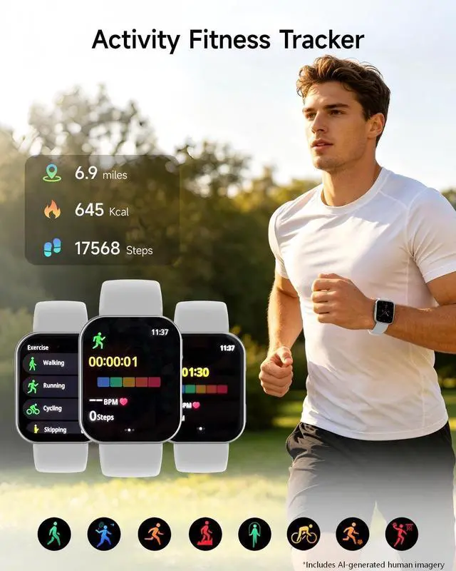 Alt view image 4 of 6 - Smart Watch for Men/women 1.93" HD Fitness Tracker & band*2 for iOS/Android | 100+ sports activity tracker with hear trate/Stress/sleep monitor,10-15days Battery life waterproof gray