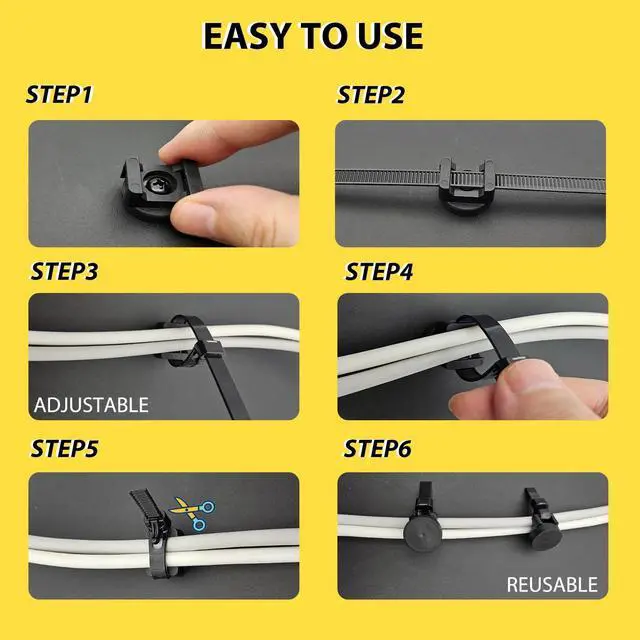 Alt view image 3 of 6 - Magnetic Zip Tie Mounts, 10 Pack Heavy Duty Magnetic Cable Holder with 20 Reusable Zip Ties - 31mm Multipurpose Magnet Wire Management Bases for Cord Organizer (Black)