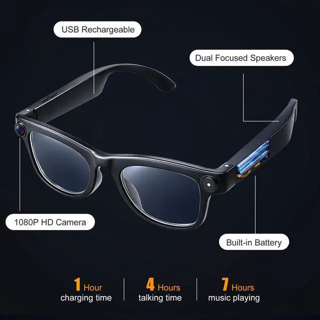 Alt view image 6 of 7 - AI Smart Glasses with 8MP Camera, 4K HD Anti-Shake Video & Photo Capture, Real Time Translation, AI Voice Assistant, Open-Ear Bluetooth Audio, AI Recording Glasses for Travel/Vlog/Work