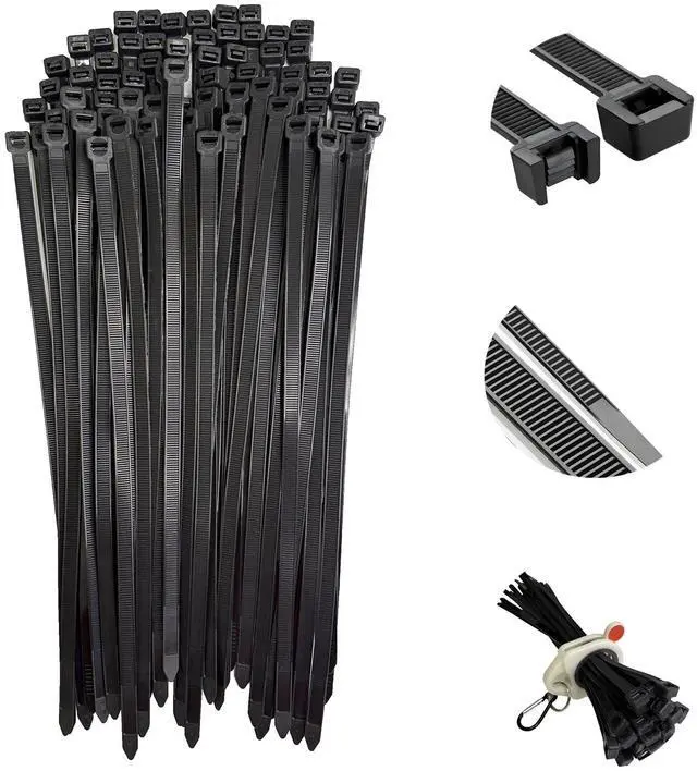 Main image of 12 Inch Heavy Duty Zip Ties, 0.3 Inch Wide 120LBS Tensile Strength, Self-Locking Black Nylon Cable Ties for Outdoor Indoor Use, Home Office Garden Automotive Wire Cord Management,by