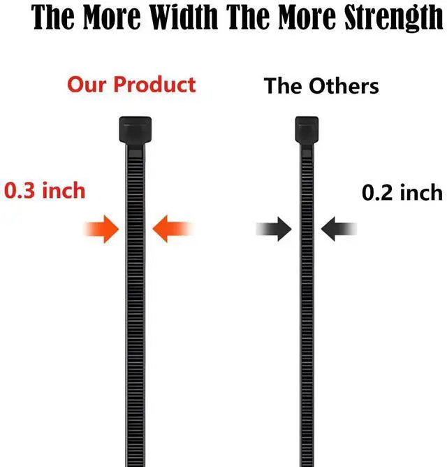 Alt view image 3 of 6 - 12 Inch Heavy Duty Zip Ties, 0.3 Inch Wide 120LBS Tensile Strength, Self-Locking Black Nylon Cable Ties for Outdoor Indoor Use, Home Office Garden Automotive Wire Cord Management,by